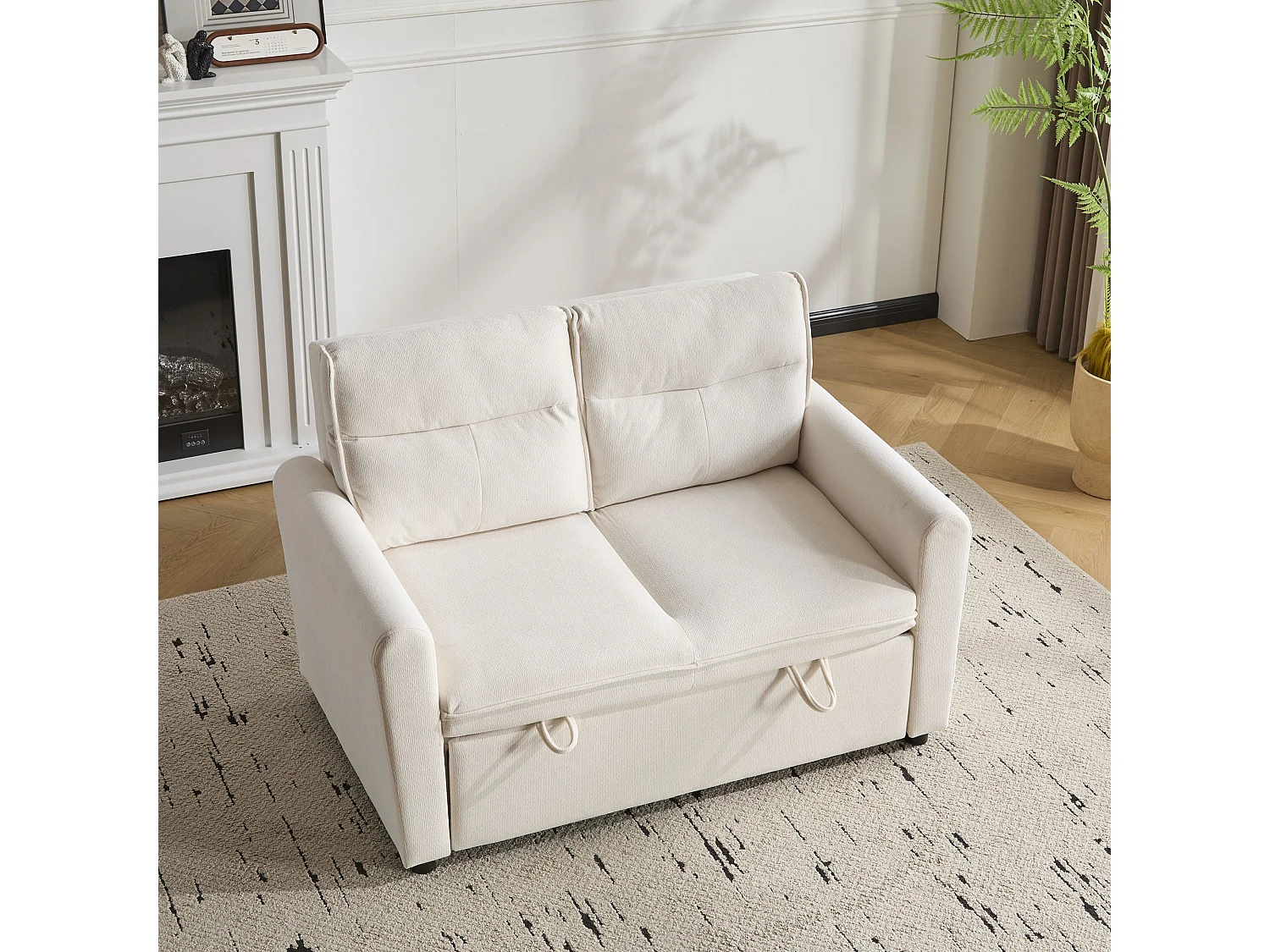 Canapé-lit 2 places moderne, pliable avec fonction lit, dossier réglable et grand coussin de dossier, compact pour petits salons