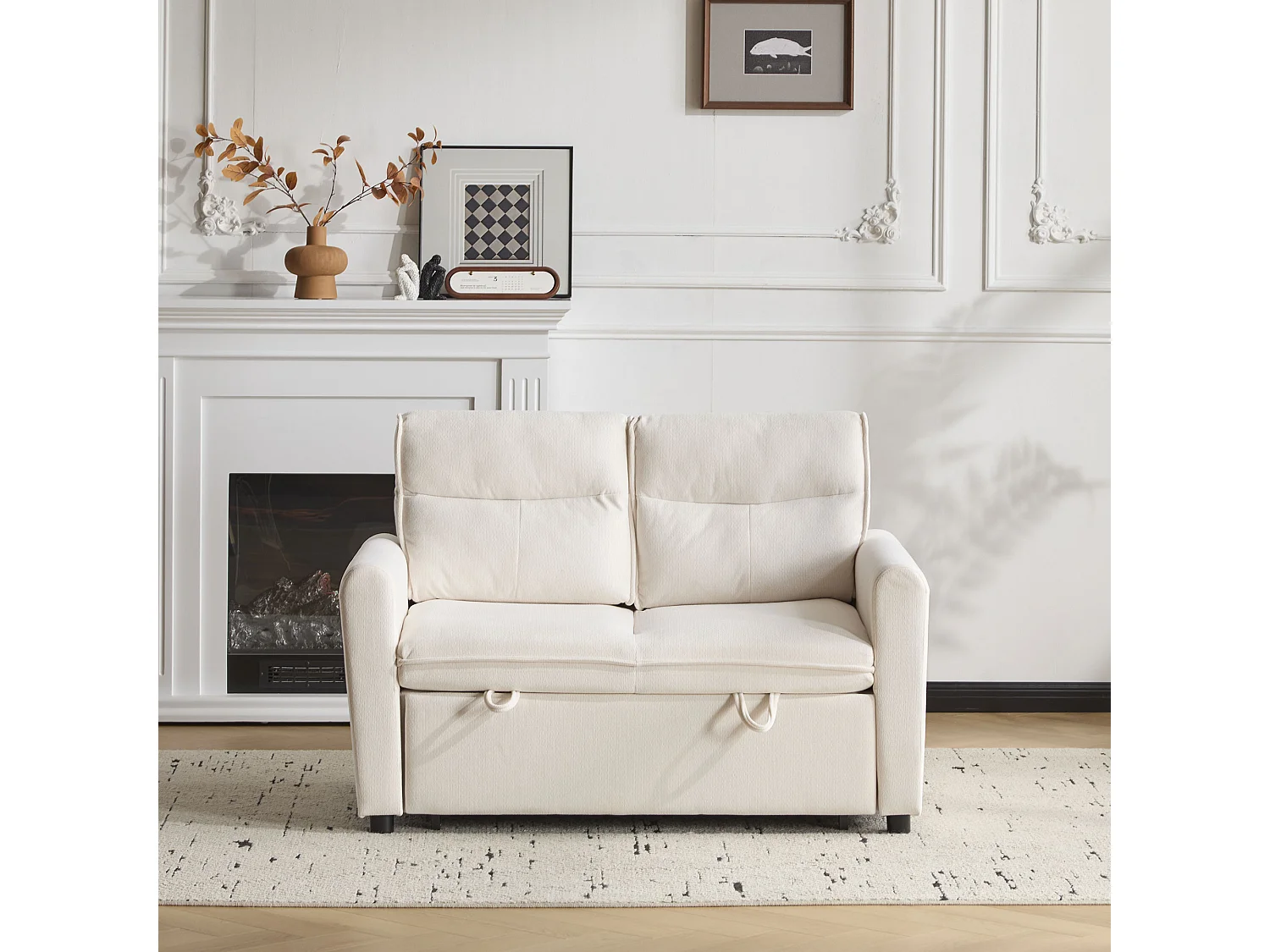 Canapé-lit 2 places moderne, pliable avec fonction lit, dossier réglable et grand coussin de dossier, compact pour petits salons