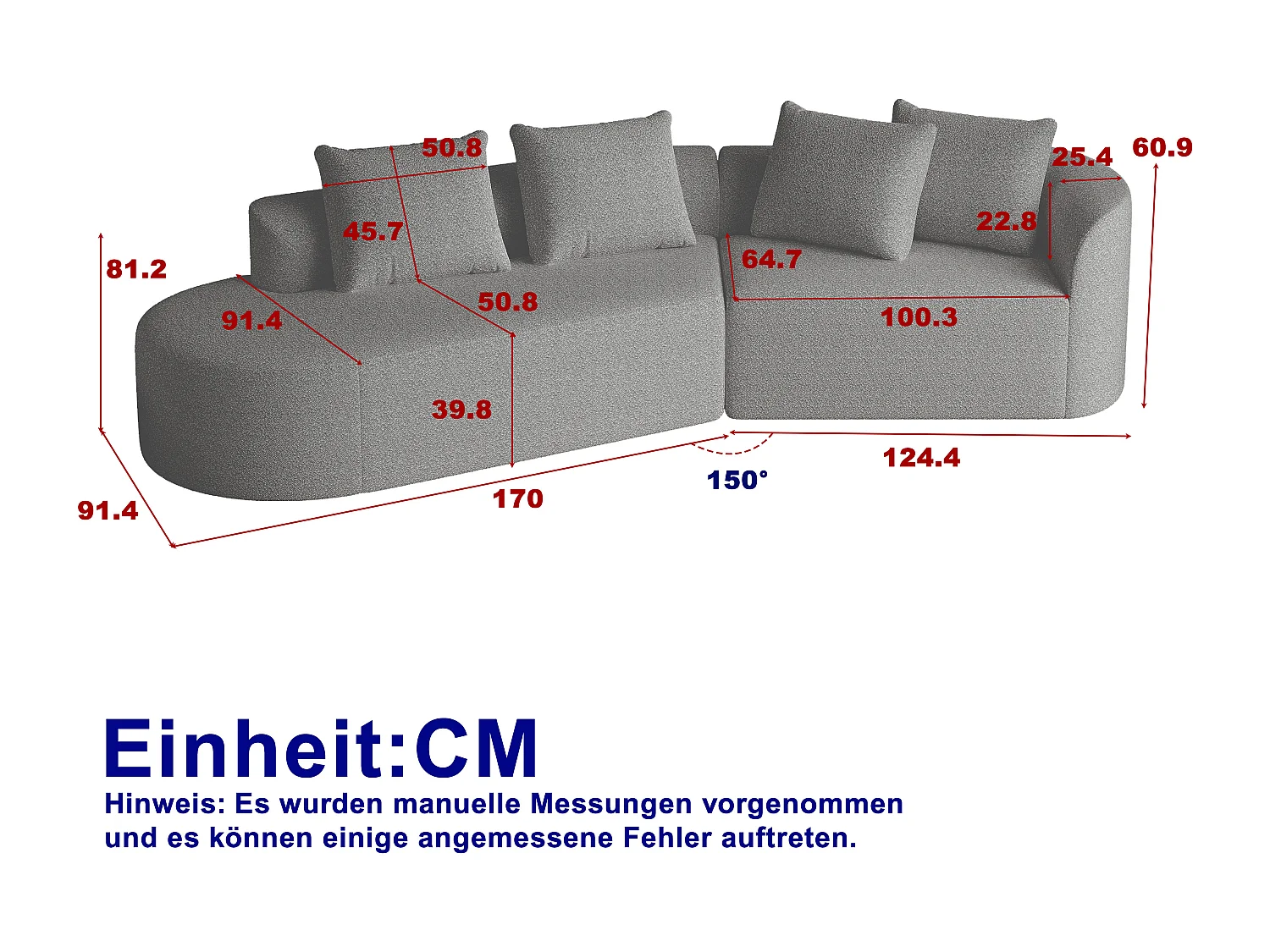 Canapé d'angle surdimensionné en chenille moderne, 4 places, Forme nuage arrondie, 4 coussins décoratifs, modulable pour salon et chambre