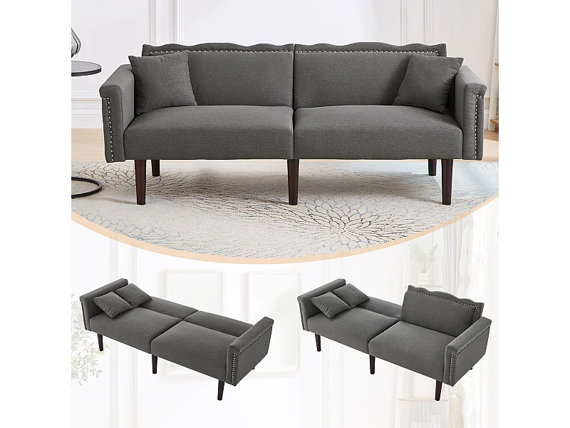 Canapé 2 places 2-en-1, dossiers indépendants réglables, tissu coton-lin et rembourrage en mousse haute densité, structure décorative