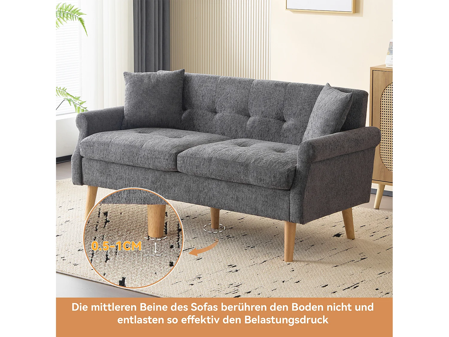 Canapé 2 places en chenille avec coussins épais, design moderne, confortable et élégant, idéal pour salon, chambre ou appartement