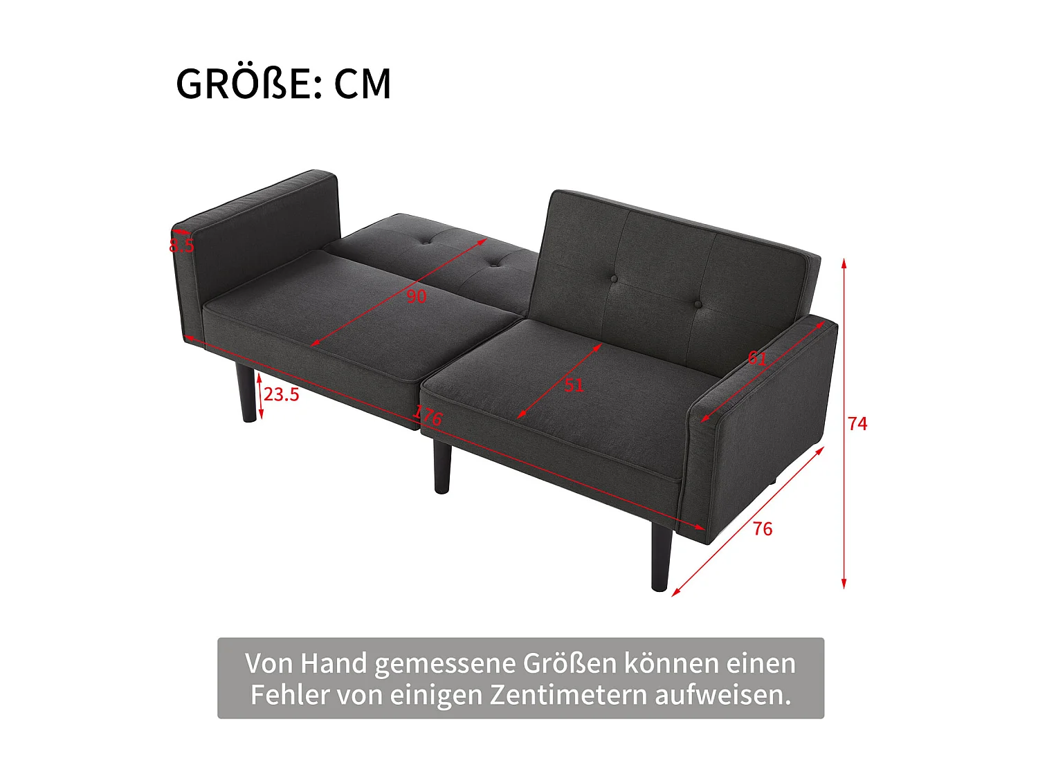 Canapé 2 places 2-en-1 réglable avec fonction lit, dossiers doubles indépendants, tissu coton-lin et rembourrage en mousse haute densité