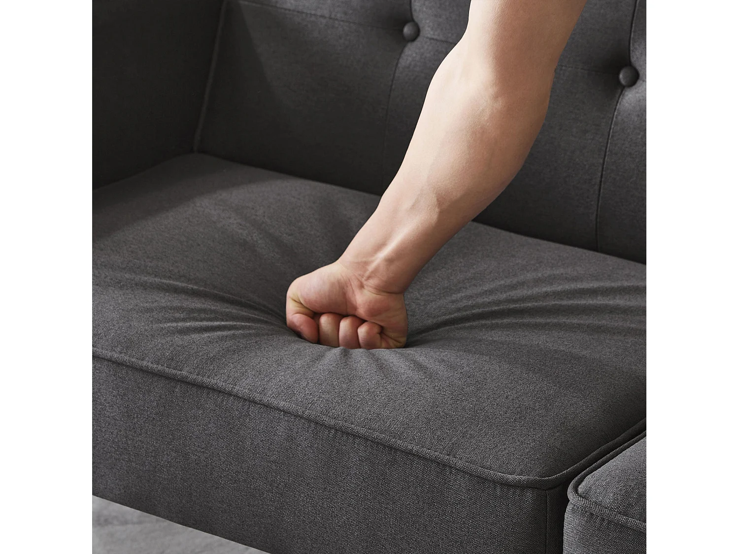 Canapé 2 places 2-en-1 réglable avec fonction lit, dossiers doubles indépendants, tissu coton-lin et rembourrage en mousse haute densité