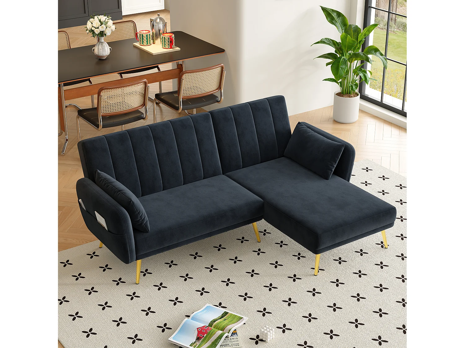 Canapé d’angle en L moderne, convertible en lit avec coin supplémentaire, idéal pour salon, chambre, home cinéma ou chambre d’invités