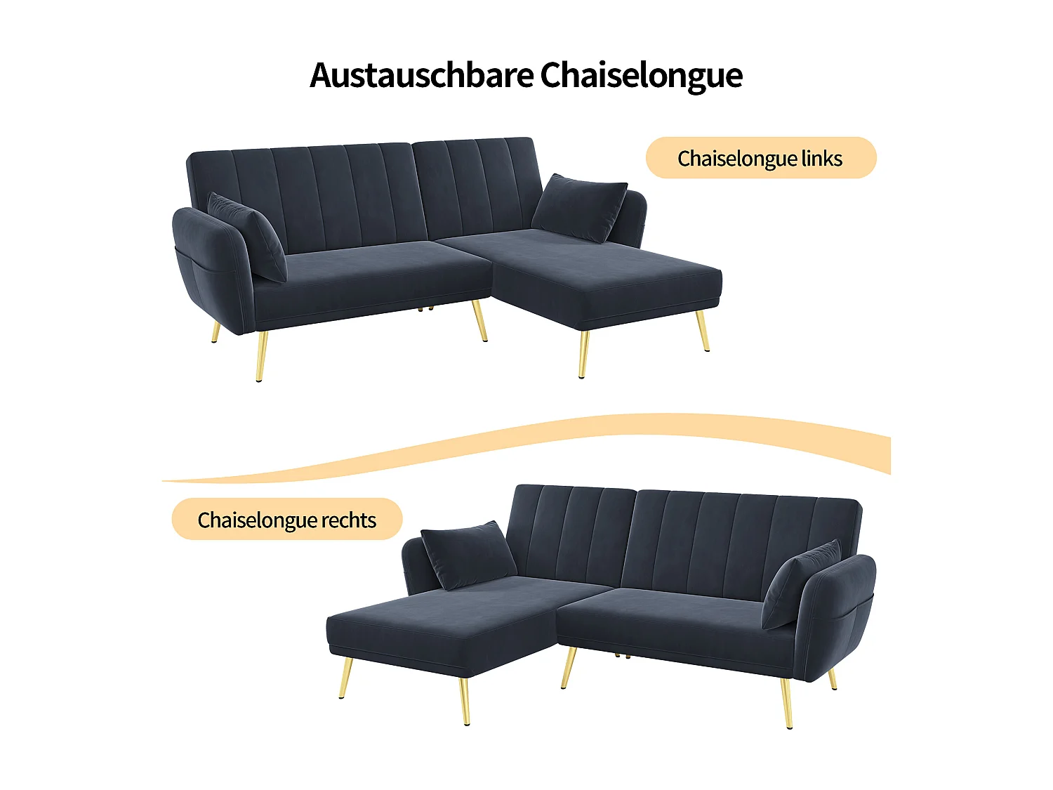 Canapé d’angle en L moderne, convertible en lit avec coin supplémentaire, idéal pour salon, chambre, home cinéma ou chambre d’invités