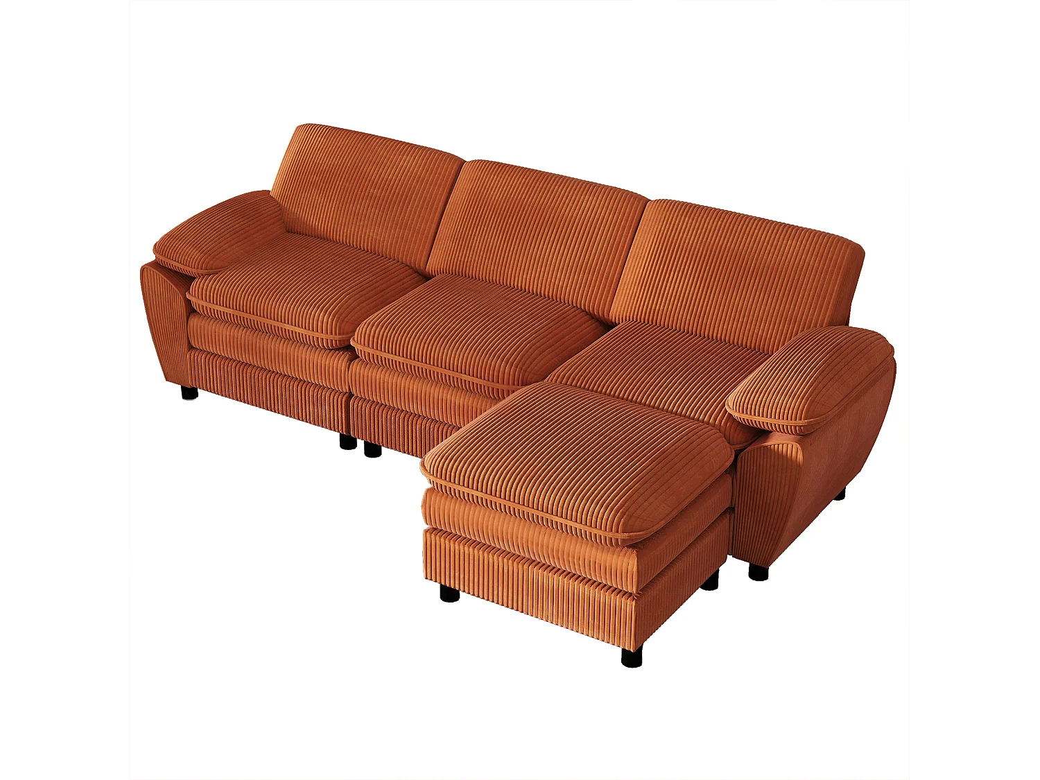 Canapé modulable en velours avec coussins doubles et ottomane amovible – Salon élégant et confortable pour maison ou appartement