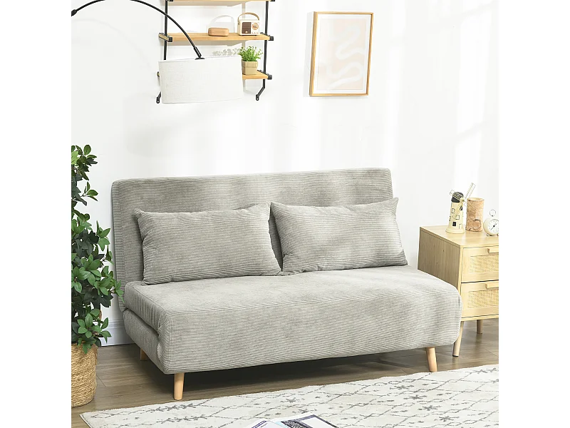 Canapé-lit pliant en velours gris, avec dossier réglable et coussins de dossier, design moderne et compact