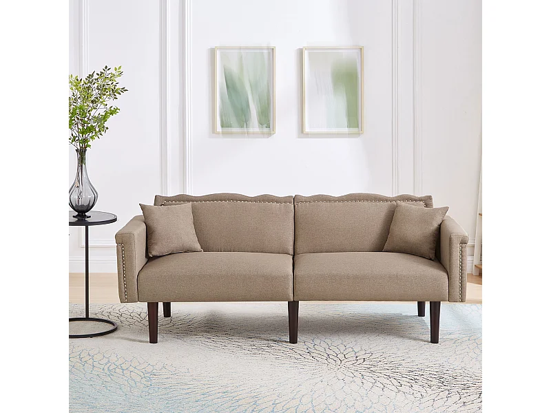 2-in-1 2-zits slaapbank met verstelbare rugleuning, katoen-linnen stof, schuim met hoge dichtheid, elegant design met metalen details