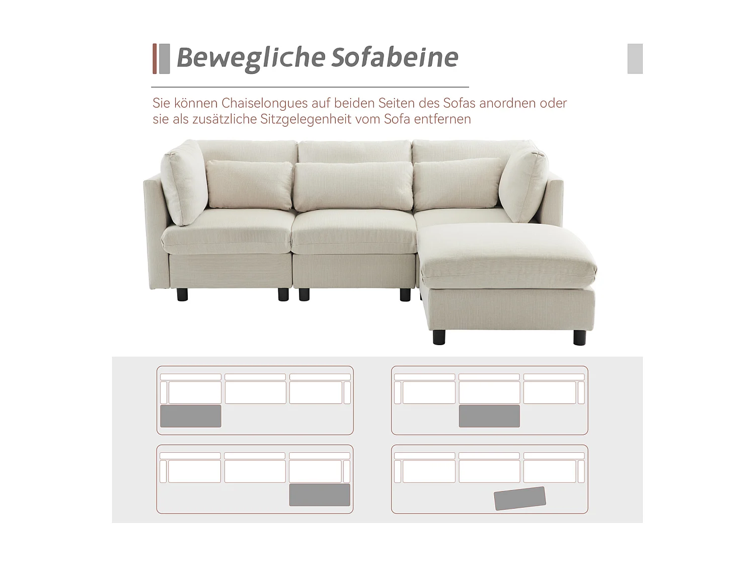 Canapé d’angle en L 3 places avec pouf, design moderne et confortable, idéal pour salon ou appartement