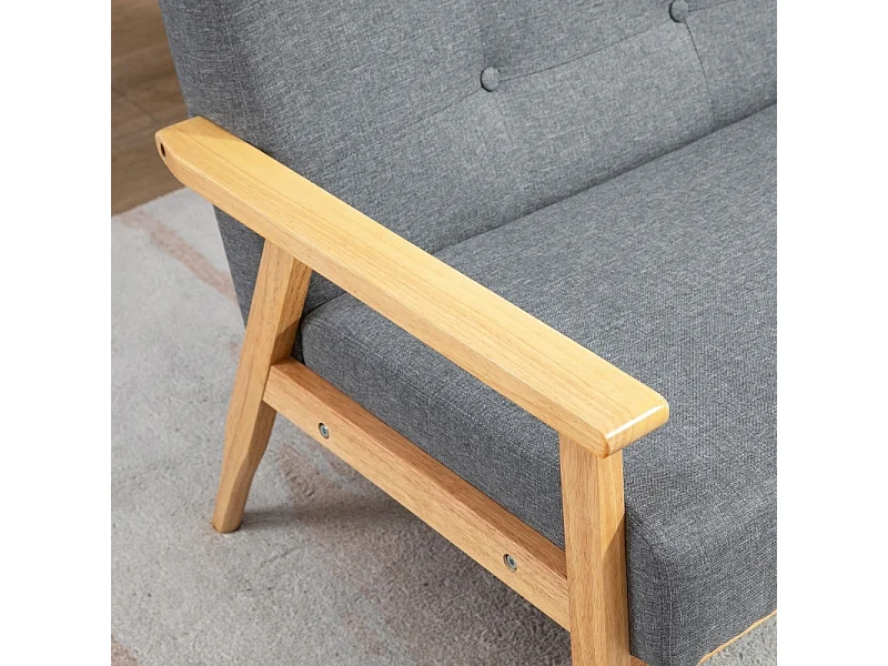 Comfortabele en moderne grijze 3-zitsbank in rubberhout, afmetingen 154,5 x 69,5 x 73 cm, ideaal voor woonkamer of lounge