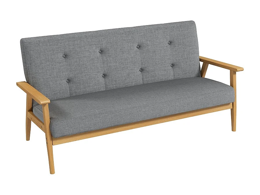 Comfortabele en moderne grijze 3-zitsbank in rubberhout, afmetingen 154,5 x 69,5 x 73 cm, ideaal voor woonkamer of lounge