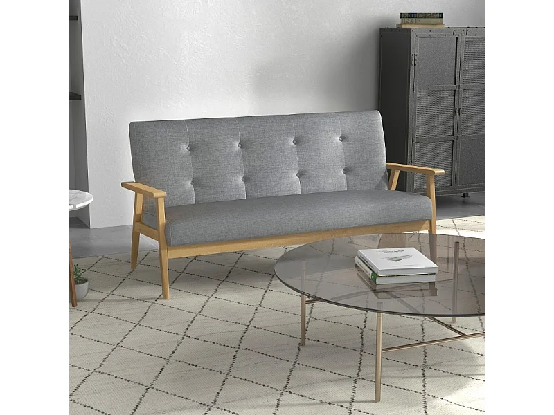 Sofá cinza confortável e moderno de 3 lugares em madeira de seringueira, dimensões 154,5 x 69,5 x 73 cm, ideal para sala de estar ou sala de estar