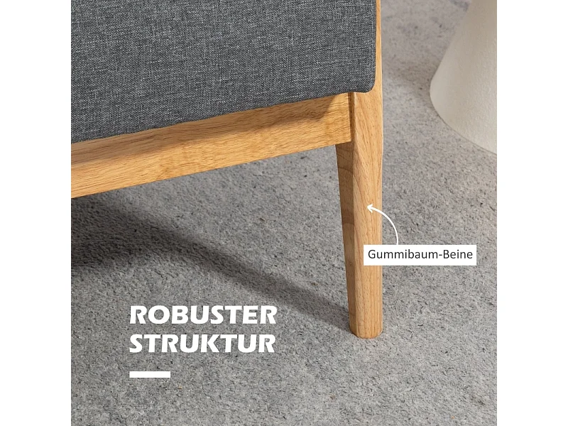 Sofá cinza confortável e moderno de 3 lugares em madeira de seringueira, dimensões 154,5 x 69,5 x 73 cm, ideal para sala de estar ou sala de estar