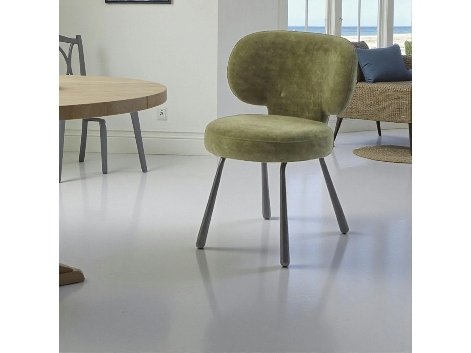 Chaise de salle à manger verte, assise ronde (lot de 2) LIGURIE