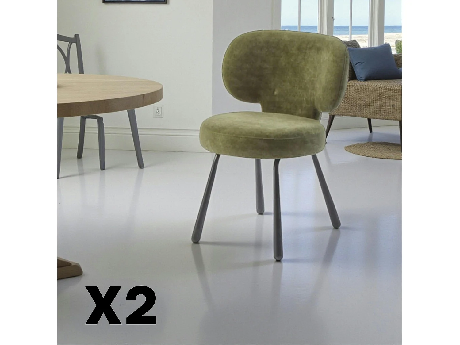 Chaise de salle à manger verte, assise ronde (lot de 2) LIGURIE