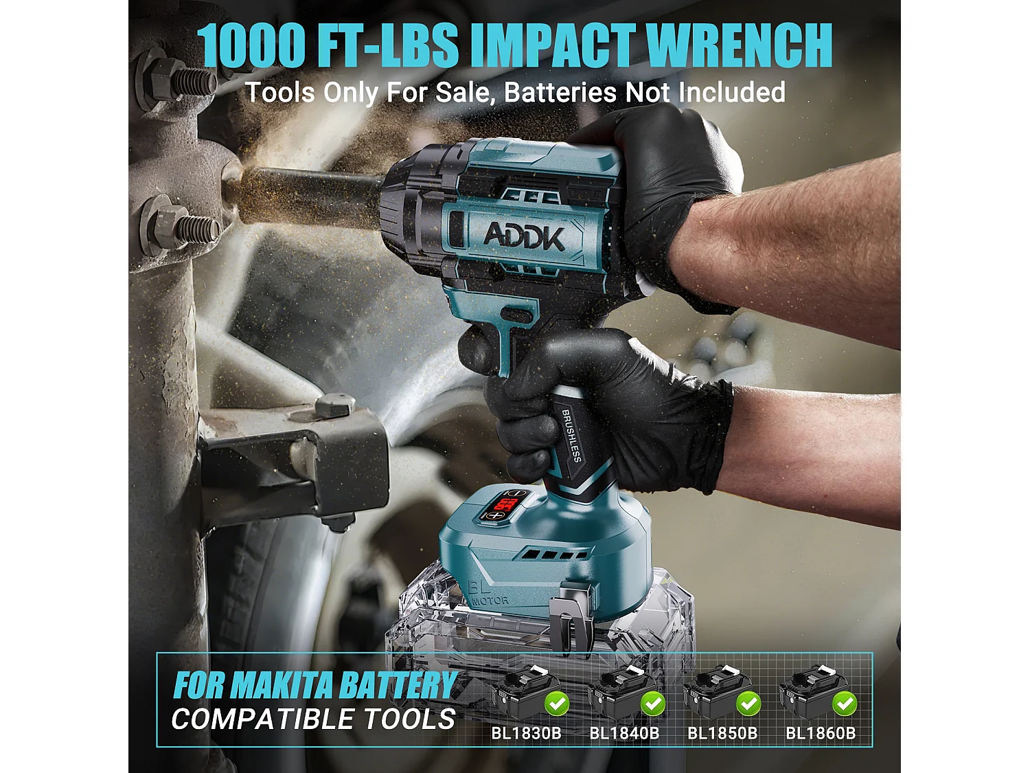 21V slagschroevendraaier zonder accu, 1000Nm, 6 snelheden met digitale koppelweergave + 5 doppen (17/19/21/22/24mm) + accessoires