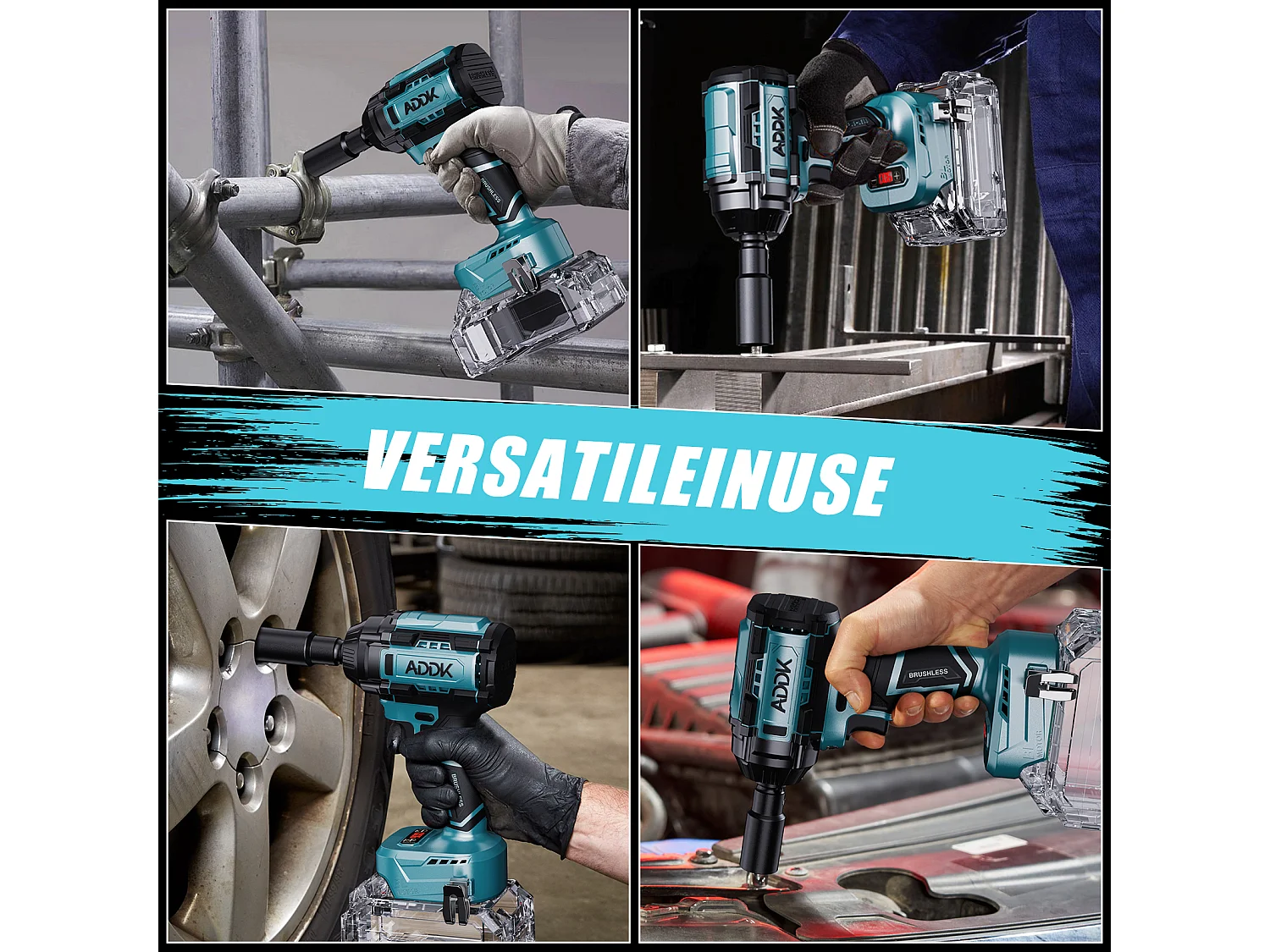 Chave de impacto 21V sem bateria, 1000Nm, 6 velocidades com visor digital de torque + 5 soquetes (17/19/21/22/24mm) + acessórios