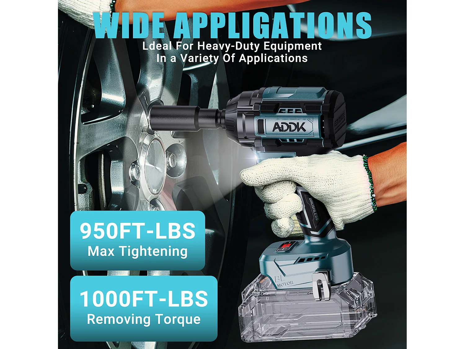 Chave de impacto 21V sem bateria, 1000Nm, 6 velocidades com visor digital de torque + 5 soquetes (17/19/21/22/24mm) + acessórios