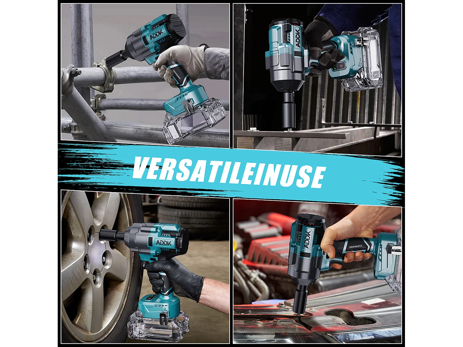 Chave de impacto 21V sem bateria, 1600Nm, 6 velocidades com visor digital de torque + 6 soquetes (17/19/21/22/32/34mm) + acessórios