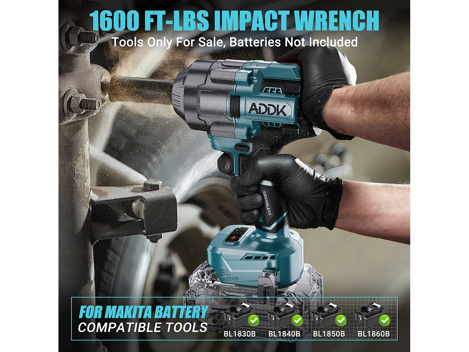 Chave de impacto 21V sem bateria, 1600Nm, 6 velocidades com visor digital de torque + 6 soquetes (17/19/21/22/32/34mm) + acessórios