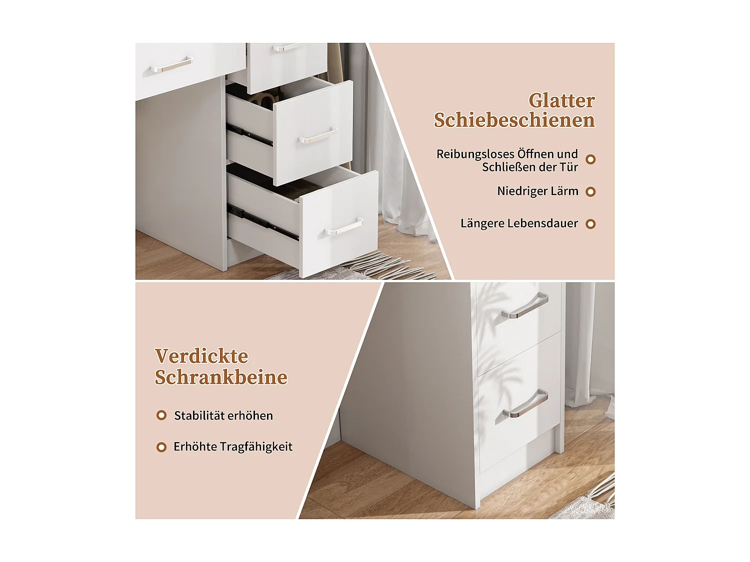 Coiffeuse avec Miroir LED Réglable, 2 Tiroirs + 2 Portes, Prise EU et Support Sèche-Cheveux – Design Moderne et Pratique