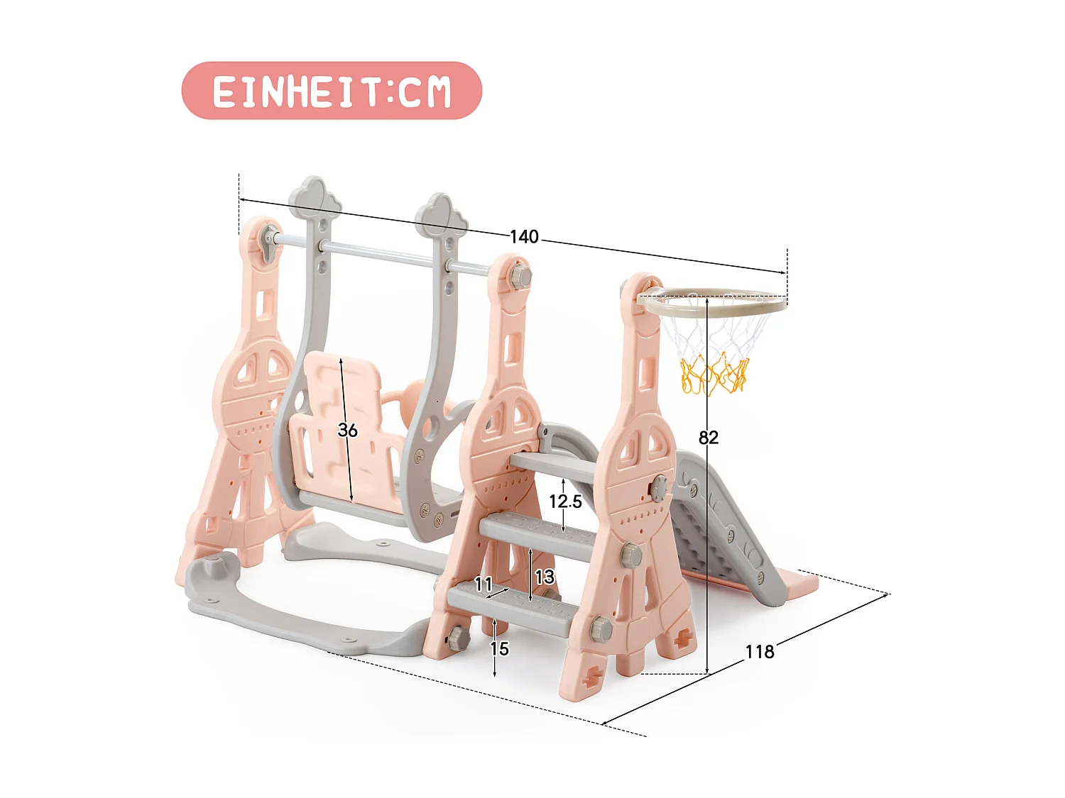 Toboggan pour enfants, toboggan balançoire 4 en 1 avec panier de basket, échelle d'escalade, toboggan de jardin pour une utilisation intérieure et extérieure