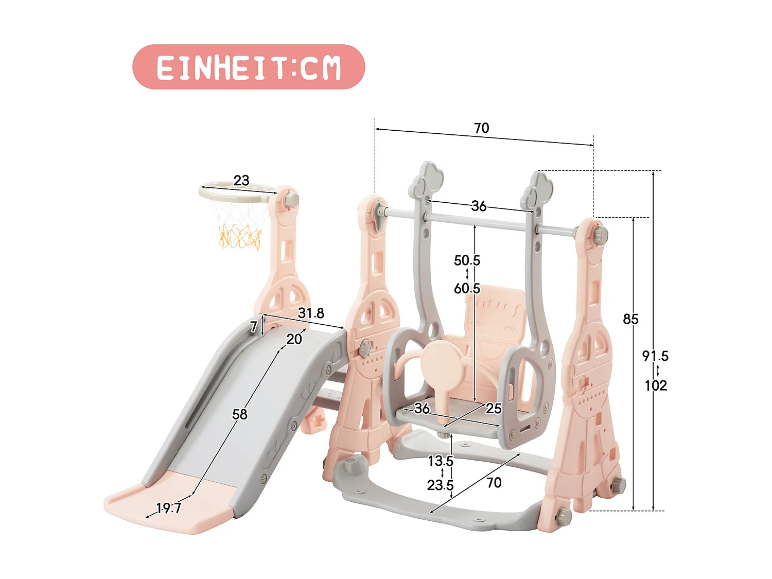 Toboggan pour enfants, toboggan balançoire 4 en 1 avec panier de basket, échelle d'escalade, toboggan de jardin pour une utilisation intérieure et extérieure