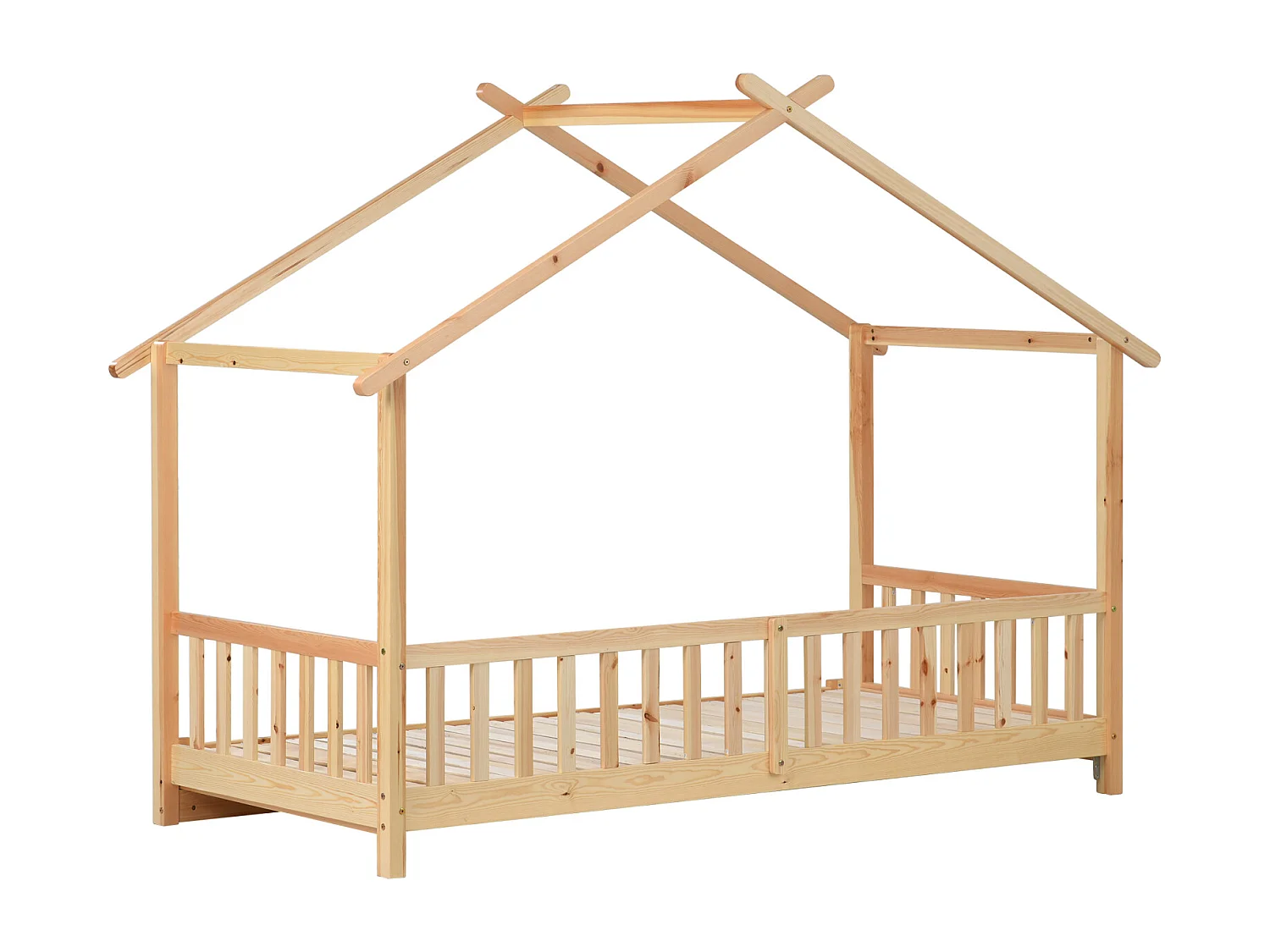 Lit cabane modulable en bois massif naturel, 200x90 & 200x180 cm – Lit enfant ou lit double pratique et ludique