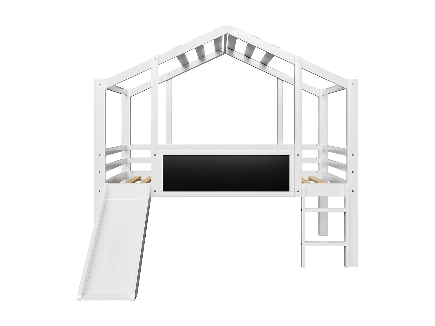 Cama infantil de 90x200 cm, estilo cabaña, blanca, con escalera y tobogán de seguridad, pizarra para grafitis, cama multifuncional de madera maciza.