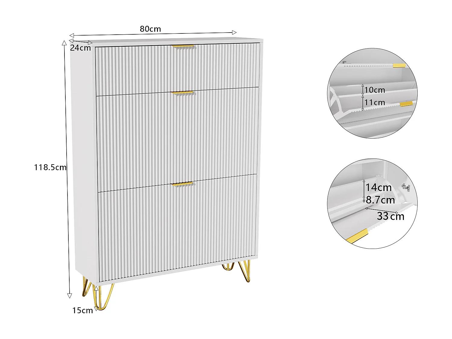 Meuble à chaussures 2 portes, design ondulé blanc, pieds hauts, espace extensible, surface imperméable et facile à nettoyer