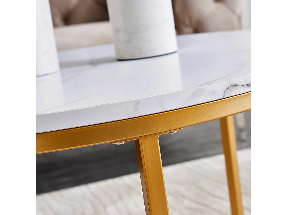 Set di 2 tavolini rotondi impilabili – Struttura in metallo dorato, piano effetto legno, design moderno ed elegante per il soggiorno