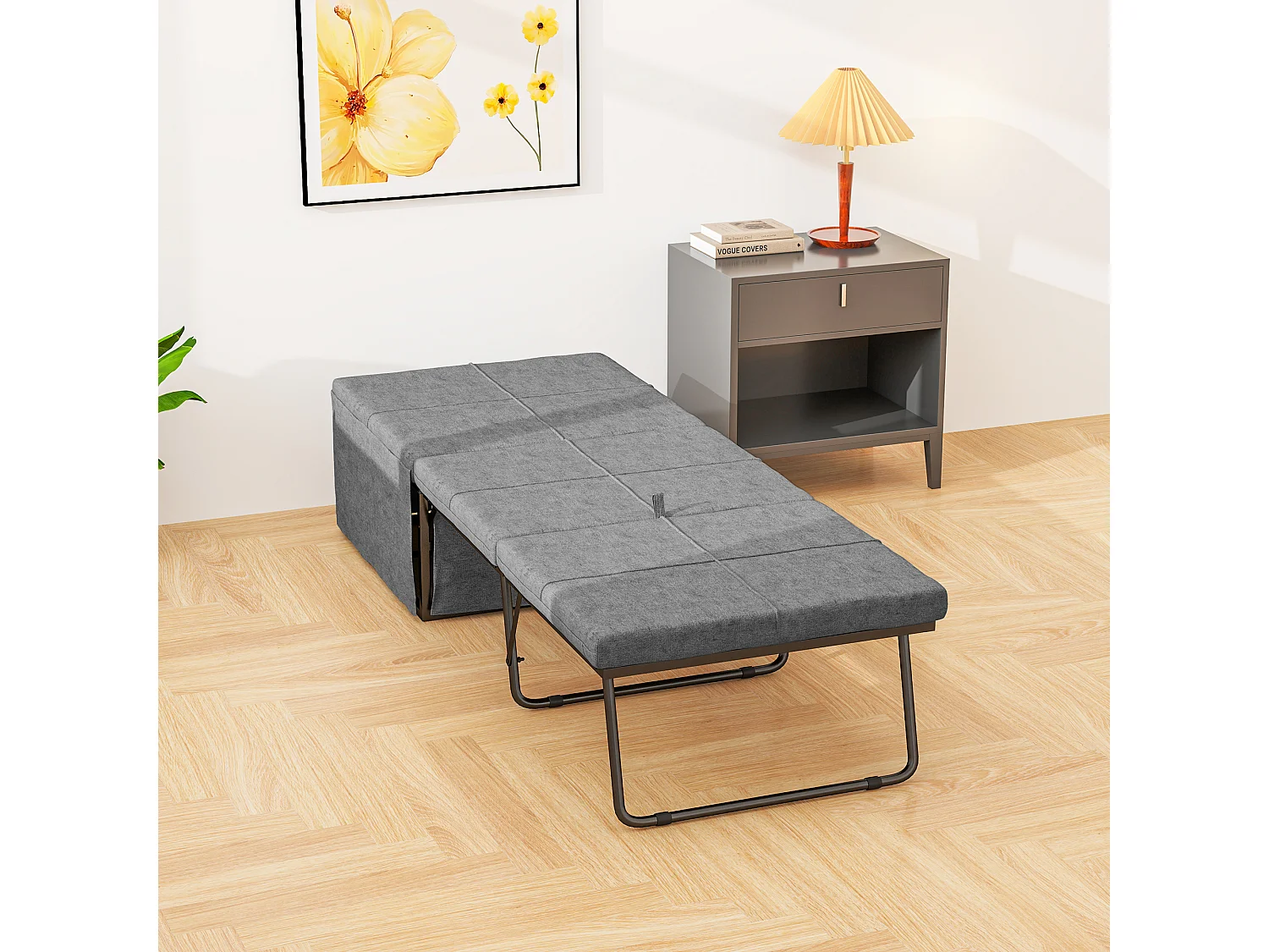 Lit pliant environ 190x60 cm avec matelas en mousse 8 cm, robuste jusqu'à 120 kg, idéal bureau ou chambre d'amis, gris