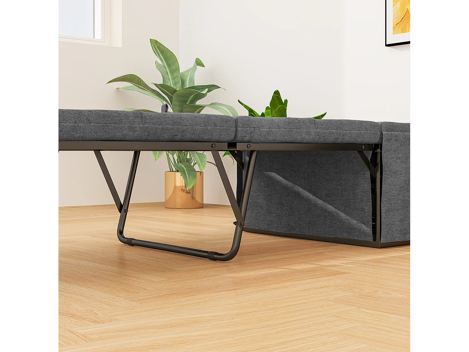 Lit pliant environ 190x60 cm avec matelas en mousse 8 cm, robuste jusqu'à 120 kg, idéal bureau ou chambre d'amis, gris