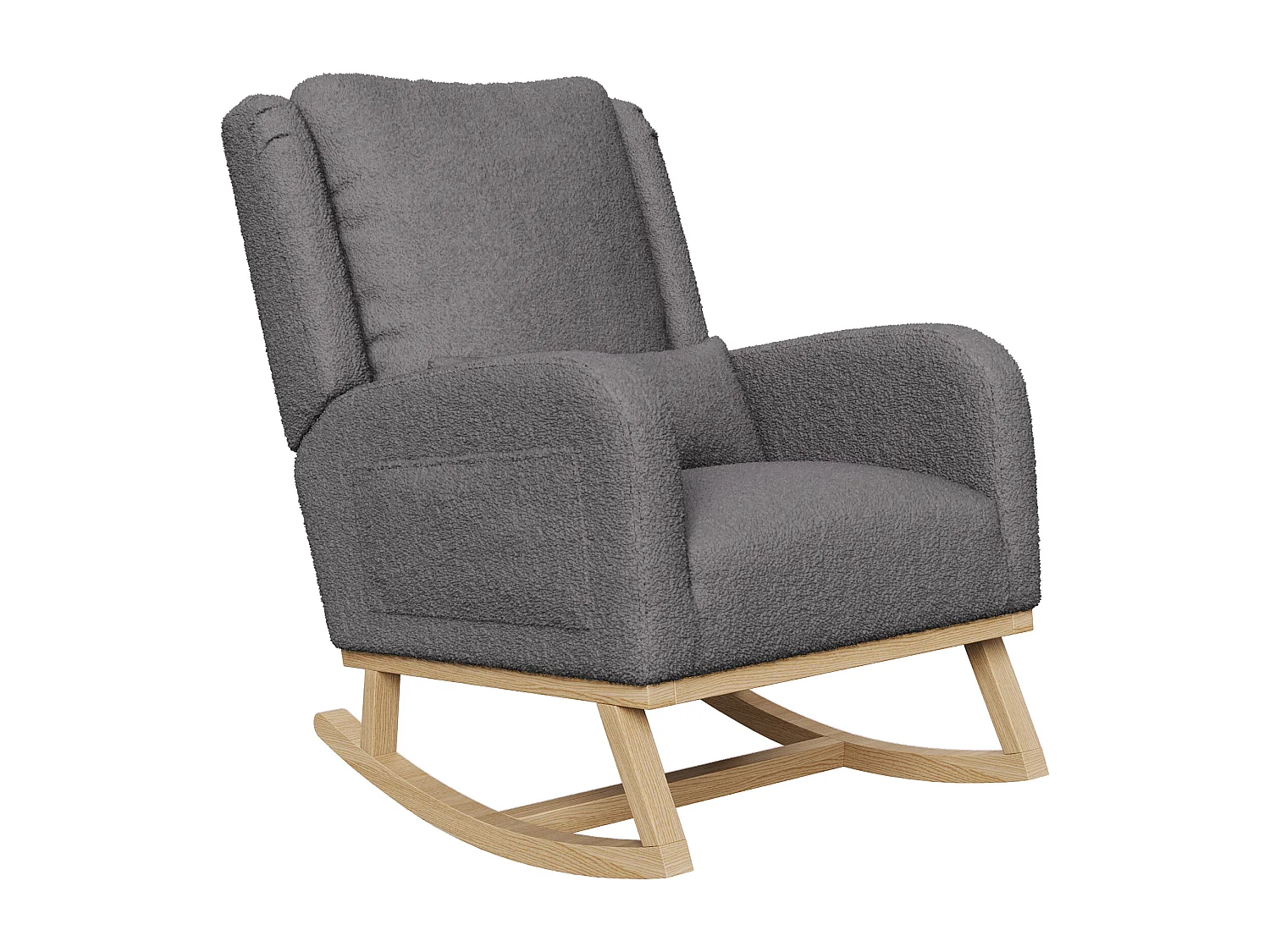 Grijze schommelstoel met zijvakken, kussen en stabiliteitsbalk – modern, gezellig design