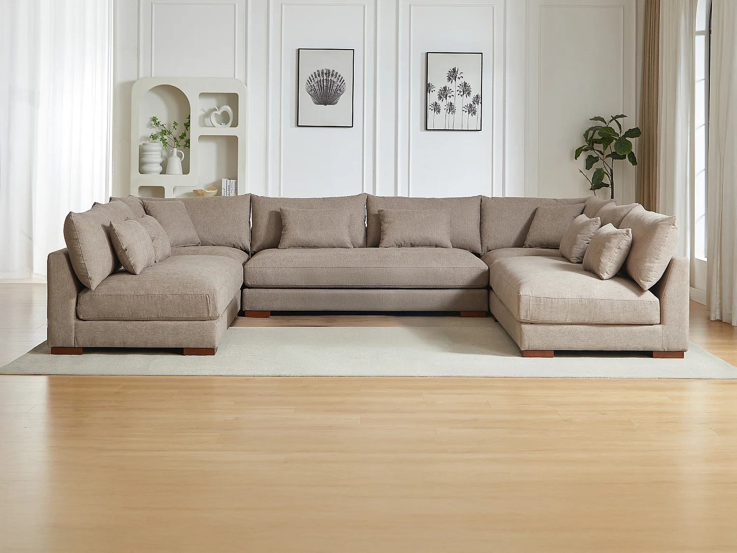 Grand canapé d'angle panoramique en tissu taupe SPERONE