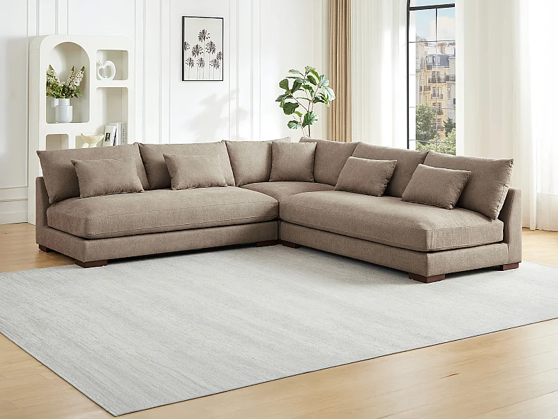 Canapé d'angle réversible en tissu texturé taupe SPERONE