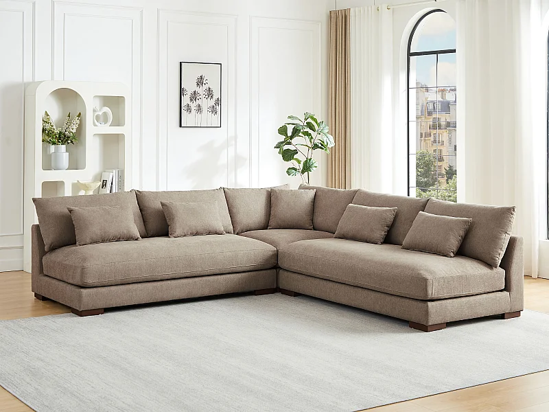 Hoekslaapbank in taupe gestructureerde stof SPERONE