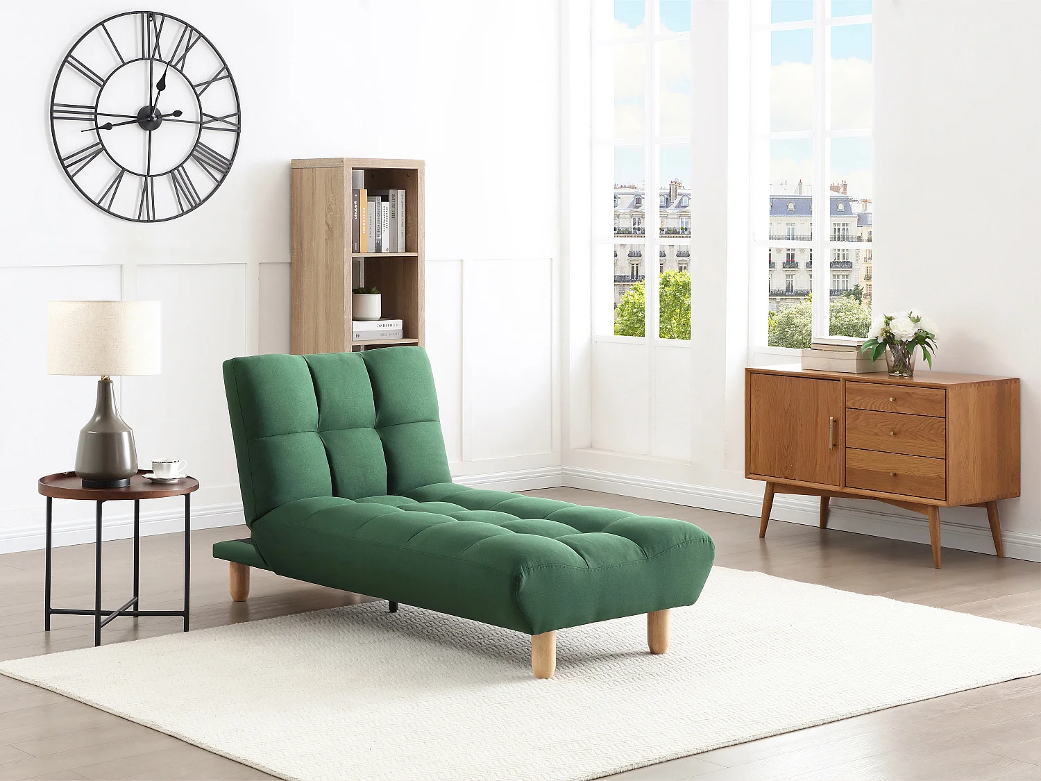 Méridienne clic clac en tissu vert ESTEBAN