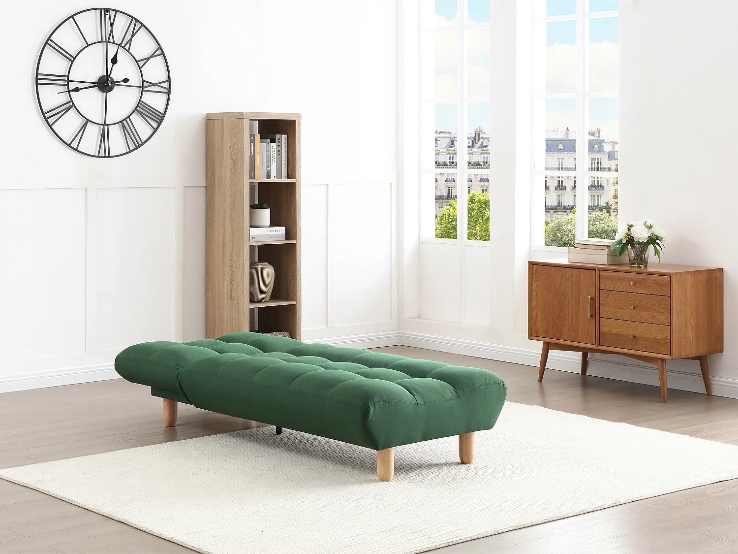 Méridienne clic clac en tissu vert ESTEBAN