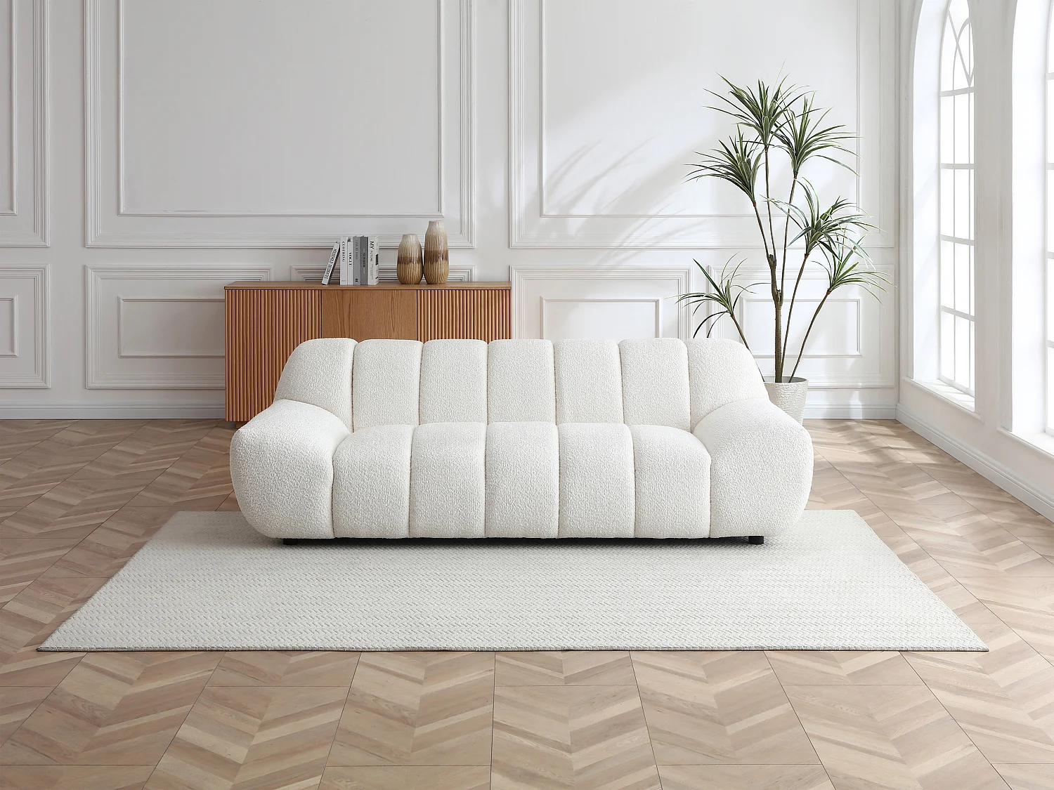 Canapé 2 places en tissu bouclette blanc SORIELI