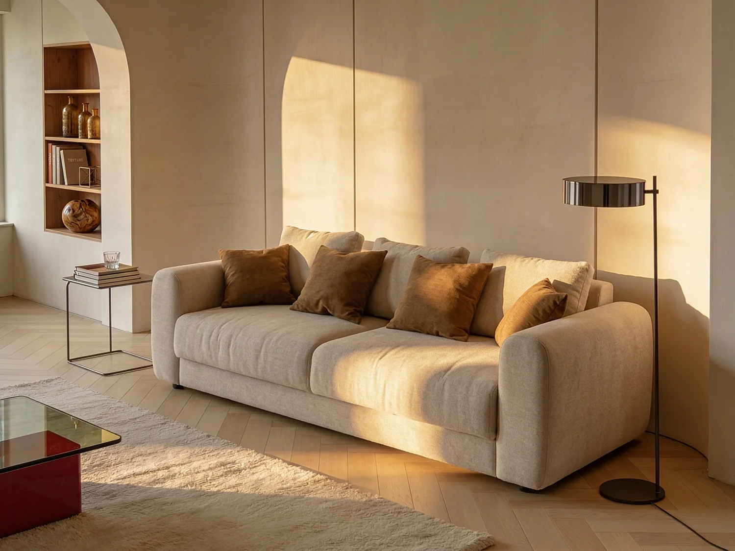 Canapé 4 places convertible en tissu beige ZABANO