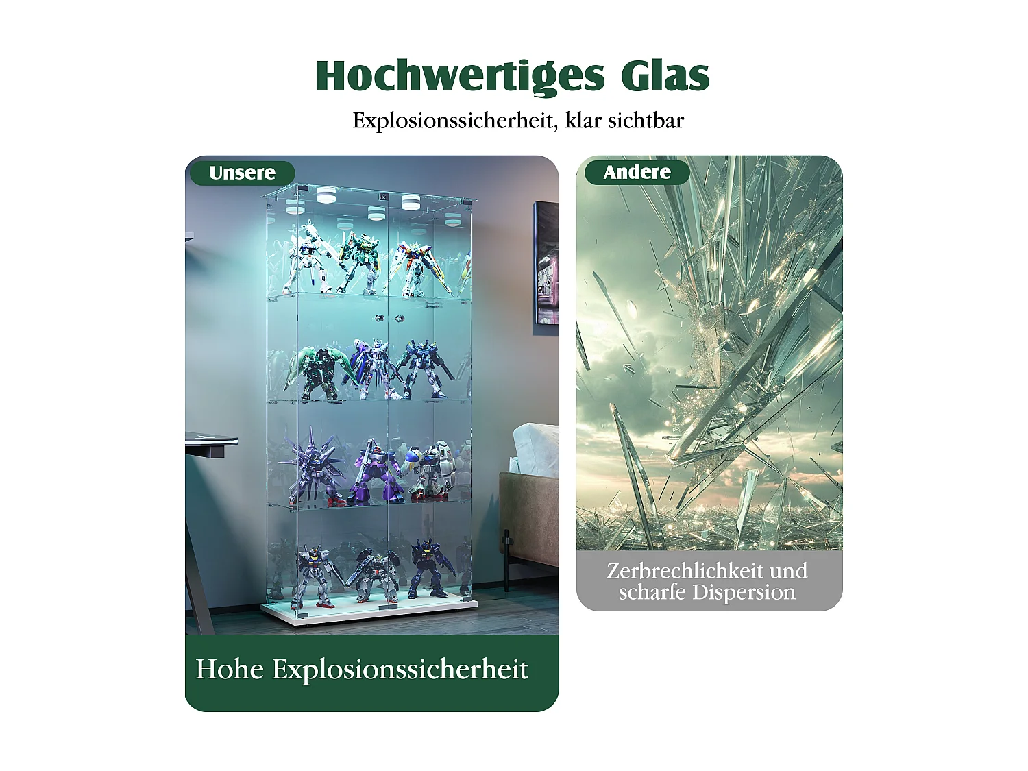 Vitrine sur pied 2 portes en verre avec LED intégrée à tapotement, salon, 163 x 78,5 x 35 cm, Blanc