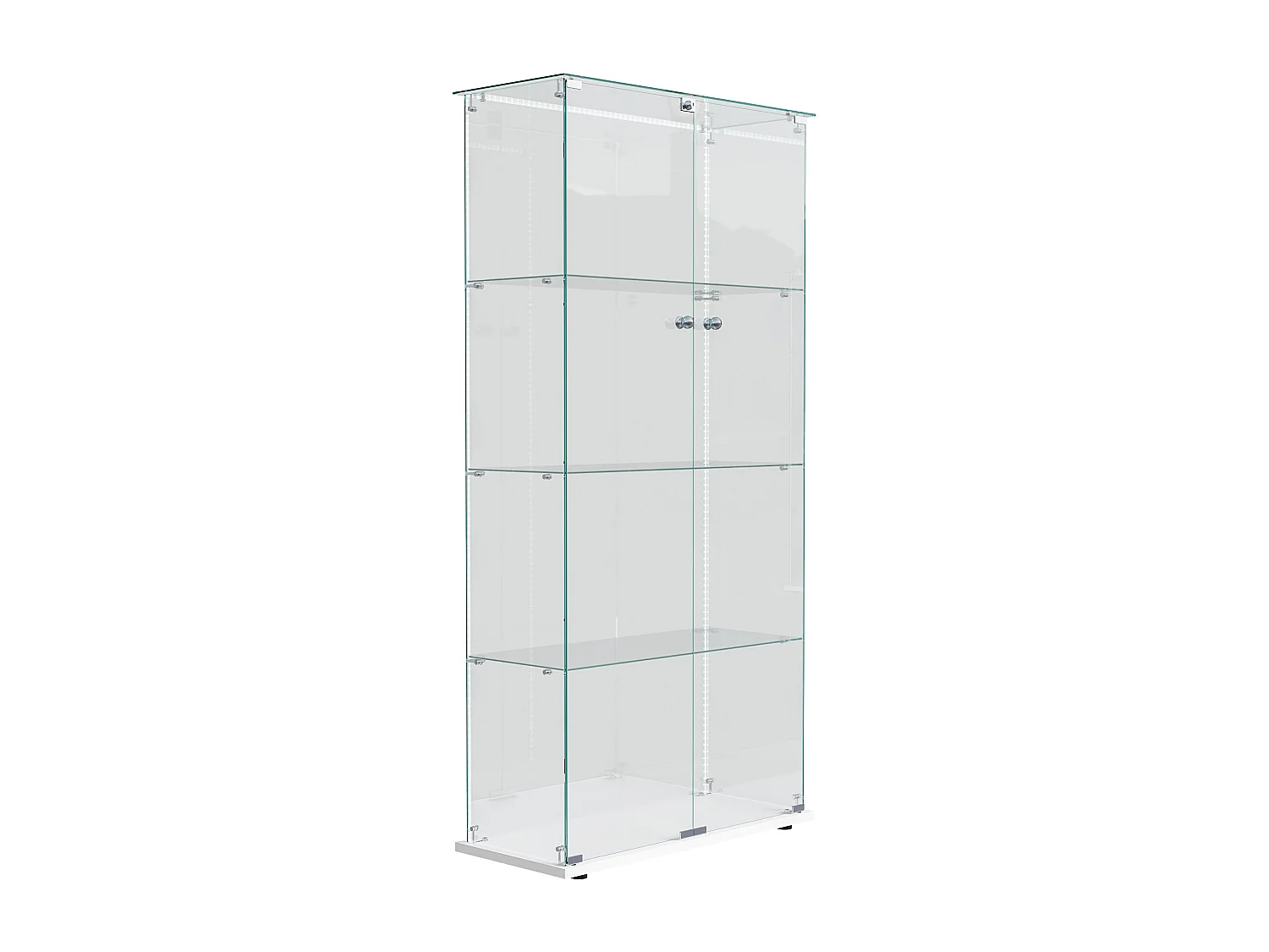 Vitrina de cristal con iluminación LED, 4 estantes y 2 puertas, 78 x 35 x 163 cm, blanca