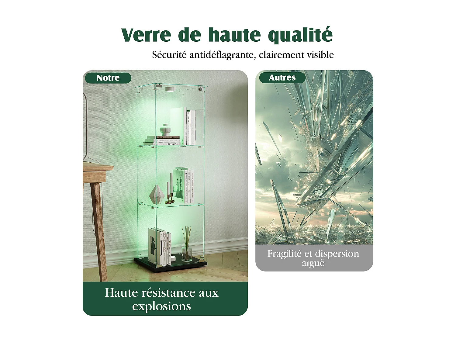 Vitrinekast met kraangestuurde LED-verlichting, 1 deur, 3 verstelbare planken, 125 x 42 x 36 cm, Zwart