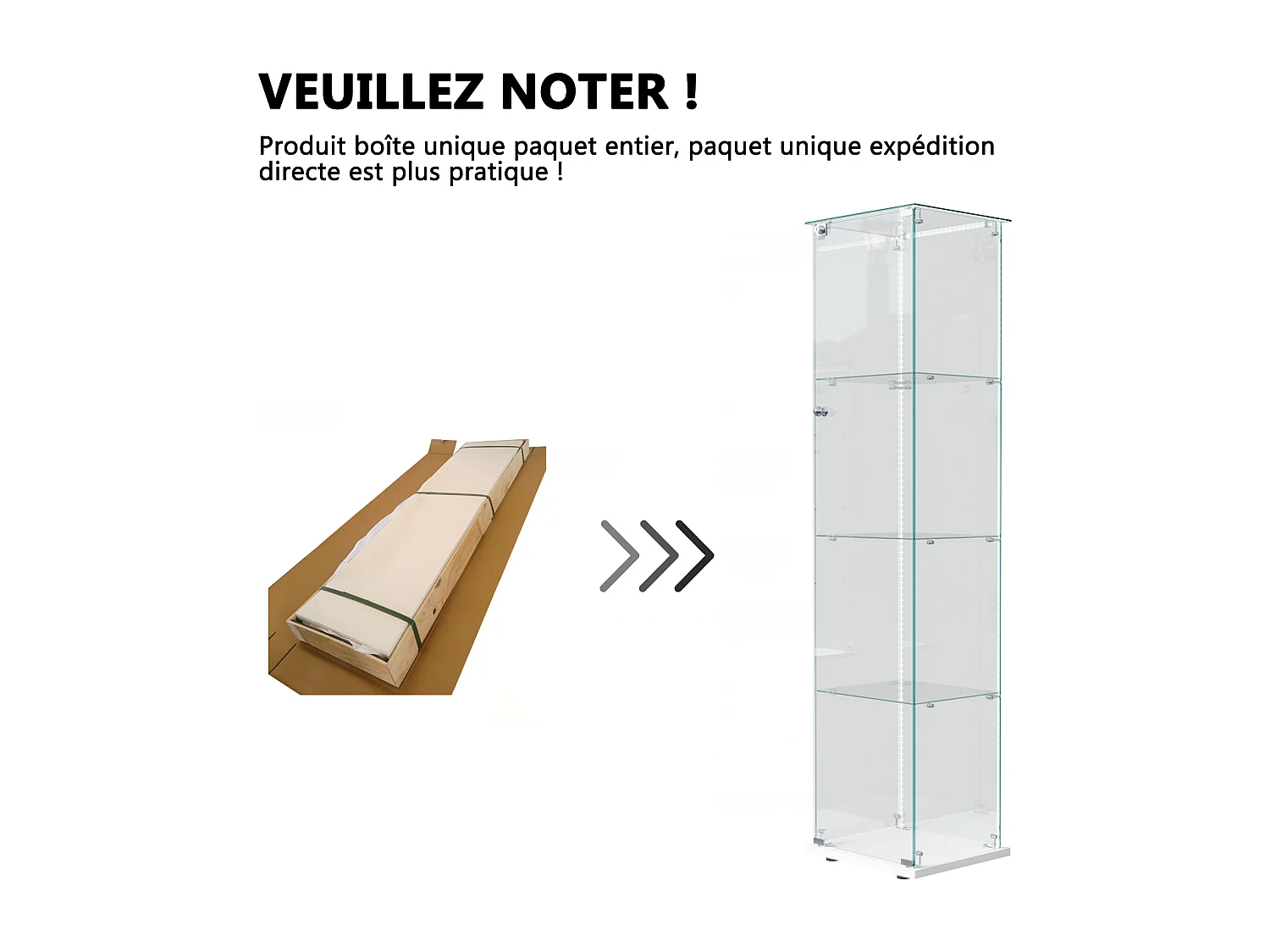 Vitrinekast van glas met ledverlichting, afsluitbare deuren en planken, vitrinekast voor woonkamer/bar, 163x40x35 cm, wit