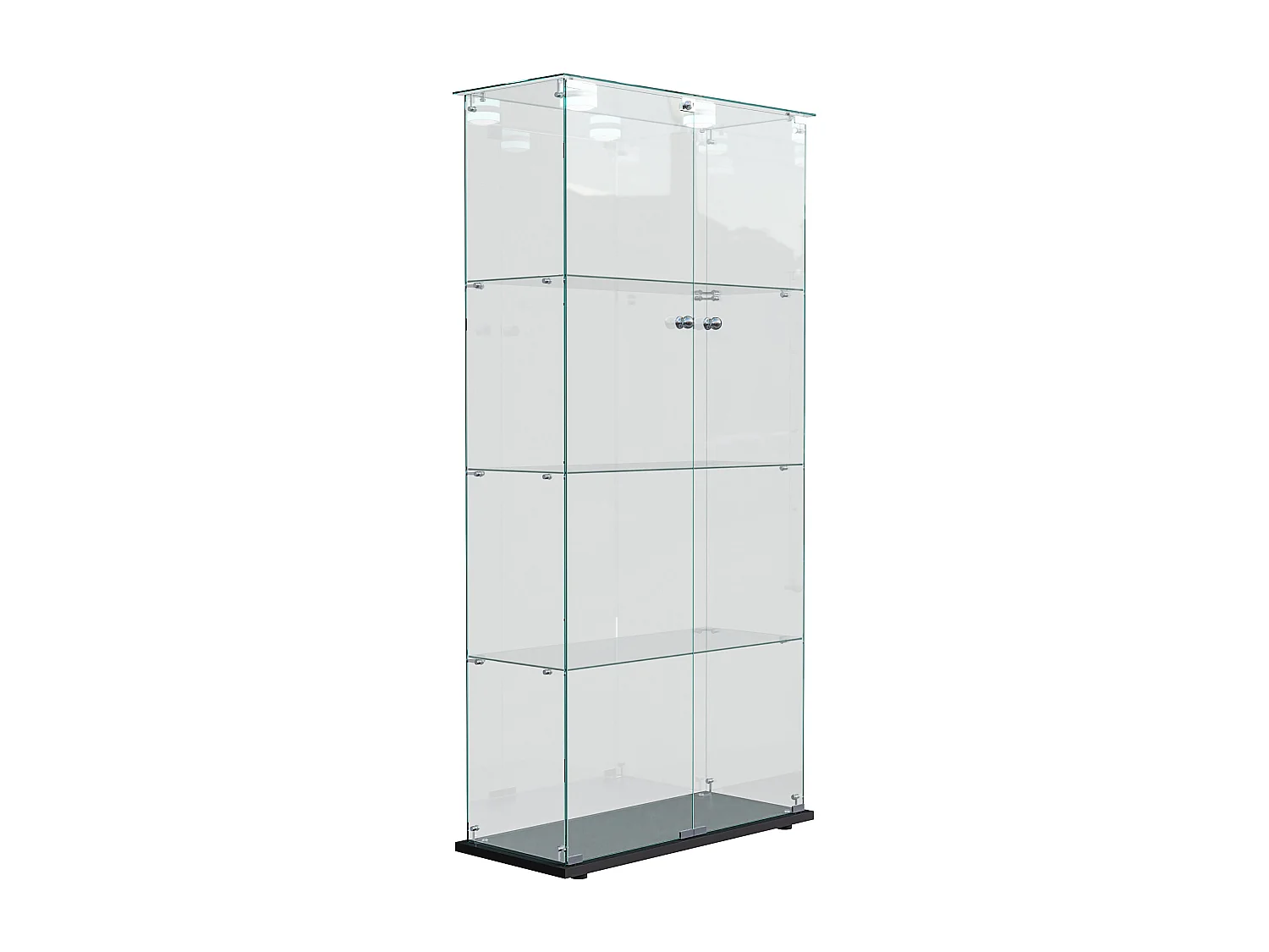 Vitrine sur pied 2 portes en verre avec LED intégrée à tapotement, salon, 163 x 78,5 x 35 cm, Noir