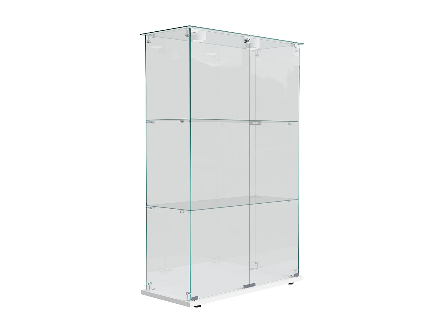 Vitrine sur pied en verre blanc avec éclairage LED à tapotement, 3 étagères et 2 portes