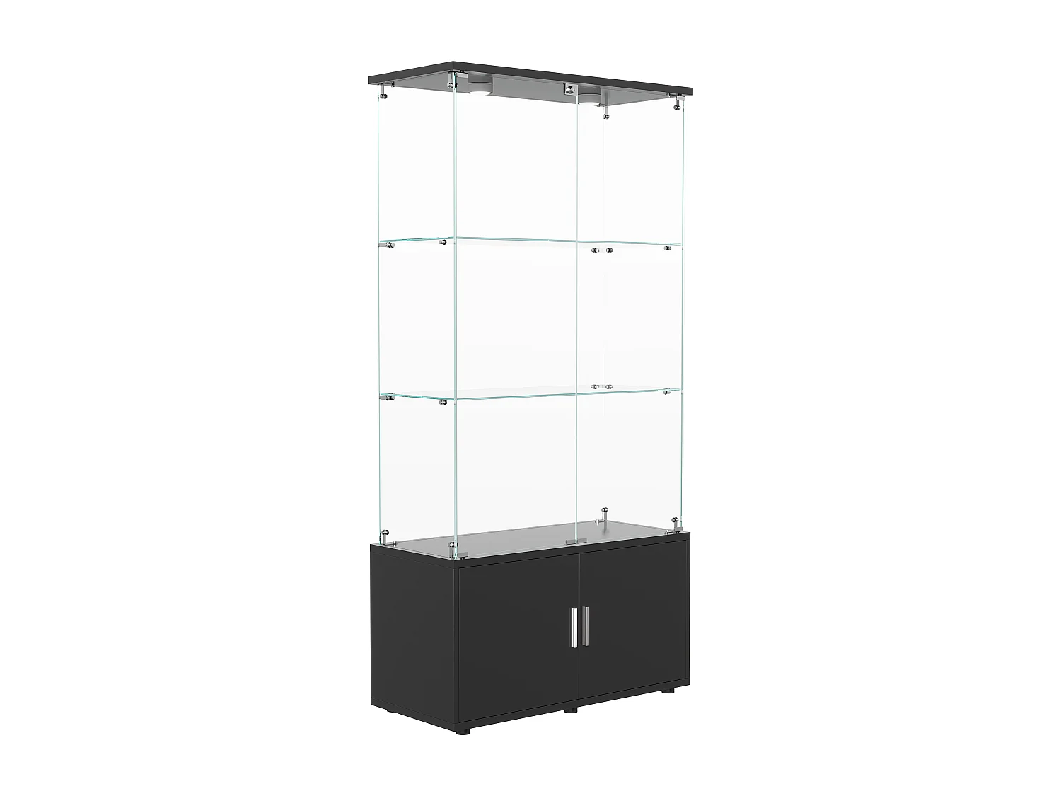 Vitrine en Verre avec LED à tapotement, 4 Étagères et 4 Portes, 2 Étagères Adjustables, Noir