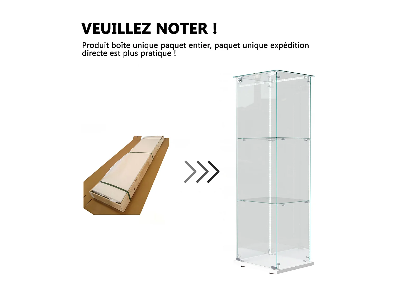 Vitrinekast met LED-verlichting, 1 afsluitbare deur, 3 verstelbare planken, 125 x 42 x 36 cm, Wit