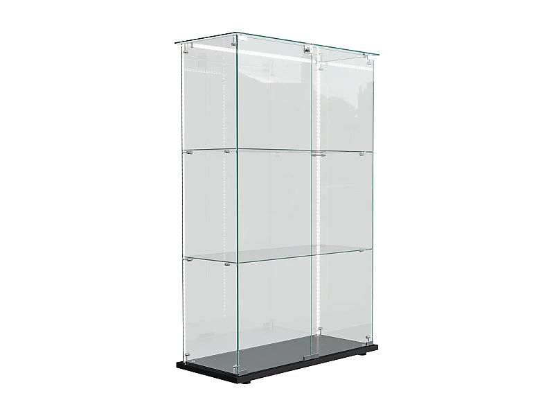 Vetrina espositiva autoportante in vetro - Vetrina espositiva autoportante con illuminazione a LED - 3 ripiani - 2 ante e serratura - Nero